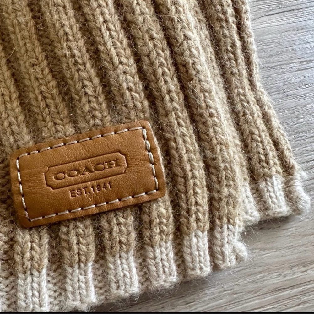 Coach Wool Angora Cashmere Knit Scarf Tan Leather Patch - Picture 4 of 6